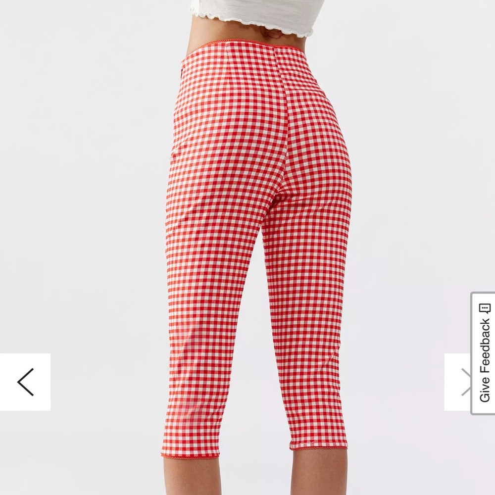 UO Ellie Capri Pant Red Gingham Women's Cropped Pants - Picture 4 of 8